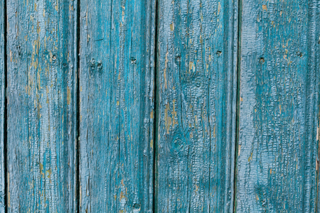 Old Shabby Wooden Planks with cracked color blue paintの写真素材