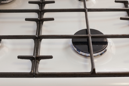 Close up image of fire from gas kitchen stoveの写真素材