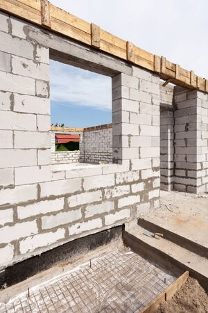 Building house from aerated concrete building blocks.の写真素材