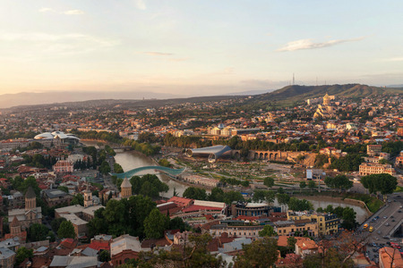 Panoramic view of Tbilisi at sunsetの写真素材