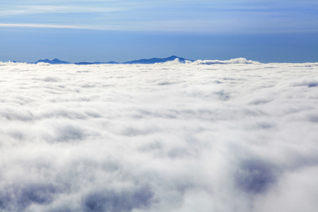 Winter Carpathians tightened mist. Ukraineの写真素材