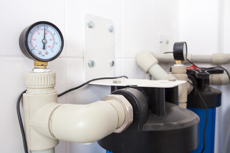 Thermometer in boiler roomの写真素材