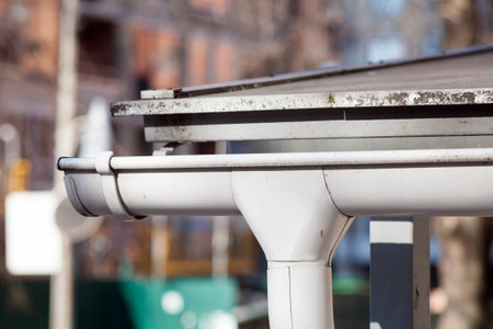 Closeup of Rain gutter system on a roof
