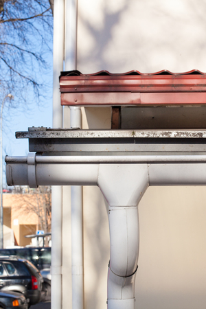 Closeup of Rain gutter system on a roofの写真素材