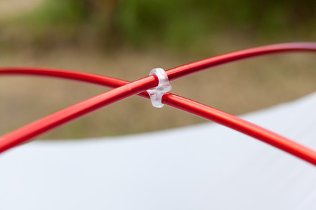 Tied the tent rope with tent poleの写真素材