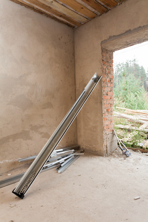 Garage doors installation. Detail of lifting systemの写真素材