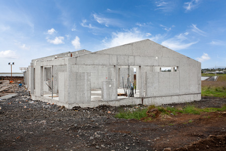 Construction of building of new white concrete houseの写真素材