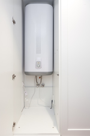 Electric Boiler (wall water heater) in bathroomの写真素材