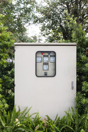 Front view, Electrical metal cabinet in public park