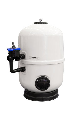 modern sand filter system for swimming pool improve water clarity, metal tank, equipment for cleaning waterの写真素材