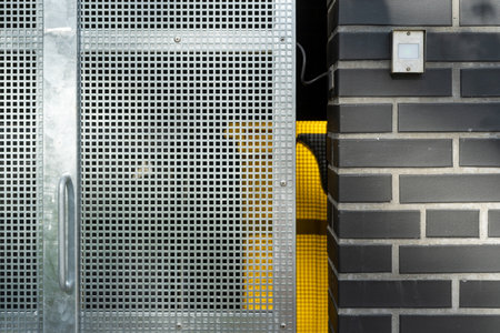 warehouse with automatic system of opening metal doors, garage entrance for car, security conceptの写真素材