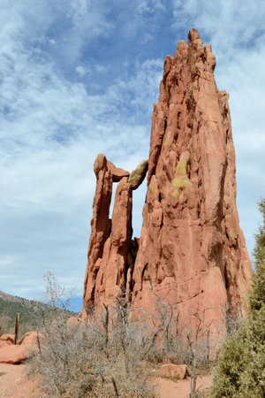 Scenic view of Cathedral Spires rock formations at Garden Of The Gods Park outside of Colorado Springs,Colorado.の写真素材