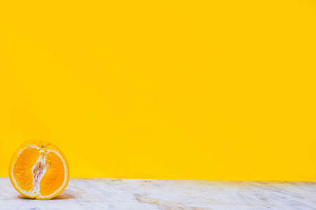 Balancing stack of fresh sliced orangesの写真素材