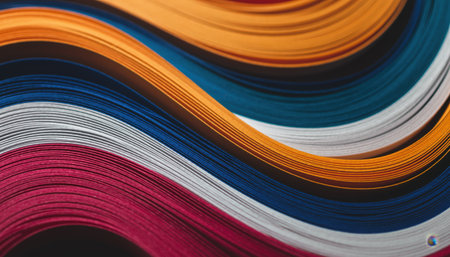 A vibrant, colorful abstract design with smooth paper curves creates a visually striking backdrop perfect for modern creative projects, adding dynamic energy and flair.の素材