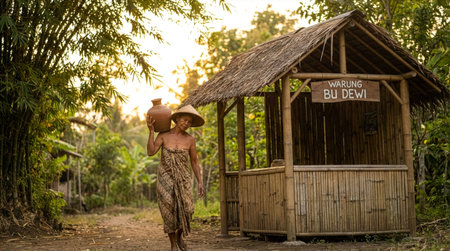 Portrait of a woman in the jungle, Bali, Indonesiaの素材