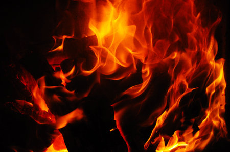 big fire in the fireplace
