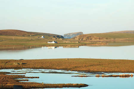 Reflections on Spiggie Loch - Shetland Islandsの写真素材