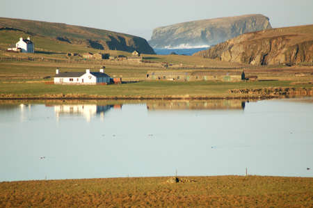 Reflections on Spiggie Loch - Shetland Islandsの写真素材