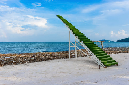 green staircase to the sky, scenery, photozone on the beach, amid environmental disaster on Phu Quoc...