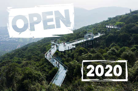 Concept Open 2020 after quarantine, COVID-19. glass bridge in Yalong Bay Tropical Paradise Forest Park. south China's Hainan provinceの写真素材