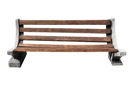 bench with concrete base. wooden part for sitting. Front view. isolated on white backgroundの写真素材