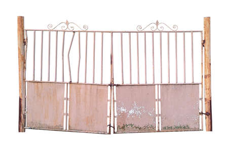 old metal gate with peeling paint. isolated on white backgroundの写真素材