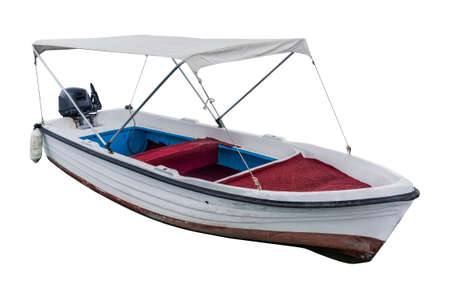 powerboat isolated on white background. white boat with awning.の写真素材