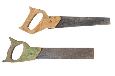 old handsaws, vintage tools. isolated on white backgroundの写真素材