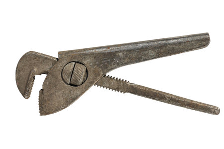 old used pipe wrench. gas wrench isolated on white background