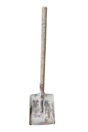 rusty square point shovel. isolated on white backgroundの写真素材