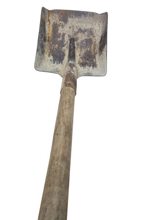 rusty square point shovel. isolated on white backgroundの写真素材