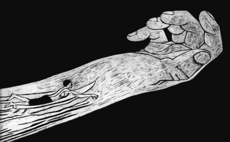 Hand scratched & painted line artの写真素材