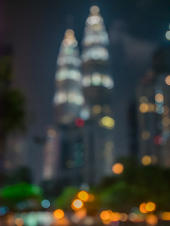 Abstract Blurred Defocused of Petronas Twin Tower at Nightのeditorial素材