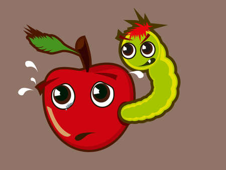 apple & wormのイラスト素材