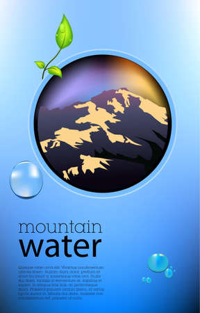 Fresh mountain water label with drops and leaves - layout template のイラスト素材