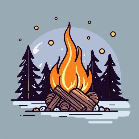 Bonfire in the forest. Vector illustration in a flat style.のイラスト素材