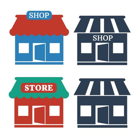 Shop and store icons on white background. Vector illustration.のイラスト素材