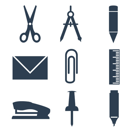 Office Stationery Icons Set on white background. Vector illustration.のイラスト素材