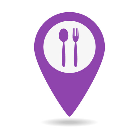 Map marker location with fork and spoon. Vector illustrationのイラスト素材