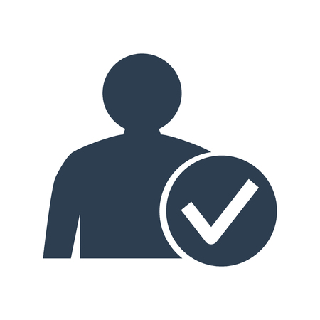User icon with check mark glyph on white background vector illustration.のイラスト素材