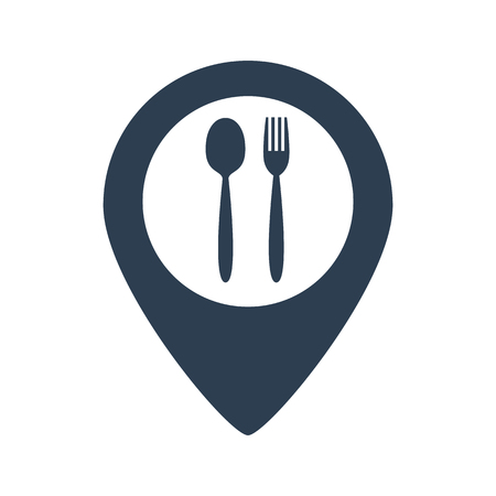 Map marker location with fork and spoon vector illustration.のイラスト素材