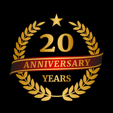Anniversary golden laurel wreath on black background. Vector illustrationのイラスト素材