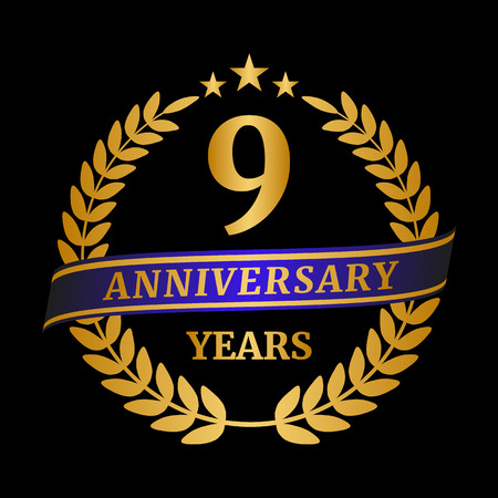Anniversary golden laurel wreath on black background. Vector illustrationのイラスト素材
