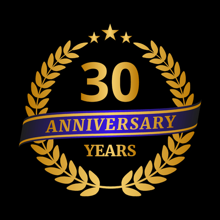 Anniversary golden laurel wreath on black background. Vector illustrationのイラスト素材
