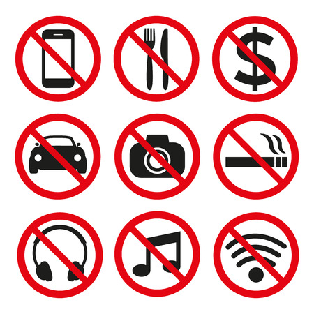 Prohibition signs set safety on white background. Vector illustrationのイラスト素材