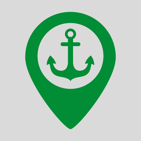 Map pointer with anchor icon on gray background. Vector illustrationのイラスト素材
