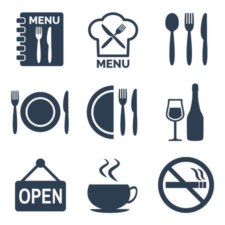 Restaurant icons set on white background. Vector illustrationのイラスト素材