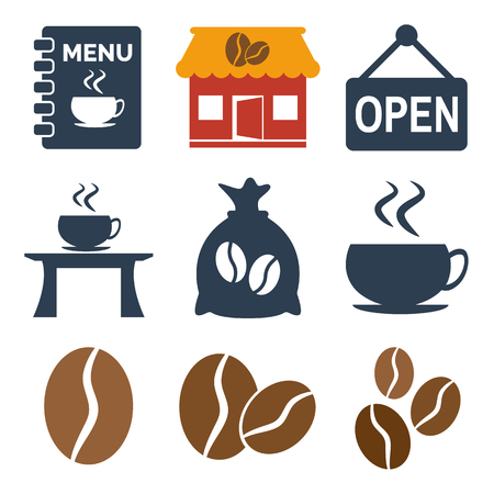 Coffee shop icons set on white background. Vector illustrationのイラスト素材
