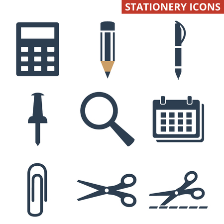 Stationery icons set on white background. Vector illustrationのイラスト素材