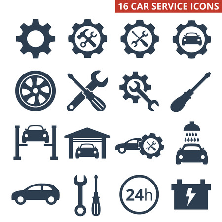 Car service and repair icons set on white background. Vector illustrationのイラスト素材